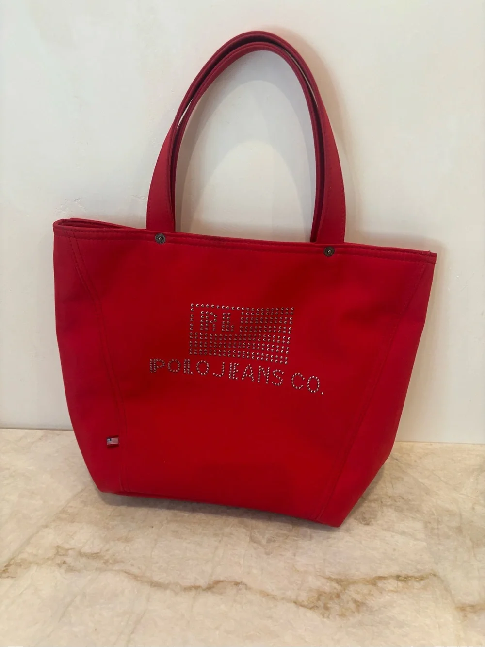 Red Polo Jeans Co. Tote Bag – Silver Logo Detail Y2K Style Shoulder
